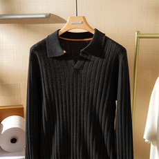 2025秋冬百搭时尚简约坑条海欧领针织衫，男装羊绒套衫，澳坤羊绒