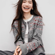 2025年秋季新款休闲费尔岛提花甜美风针织开衫外套，女装针织衫/毛衣，奢优羊绒