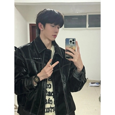 现货不缺货2026新款假两件皮衣外套1209-1-JK17-P108（网图），男装皮衣，星座1209-1