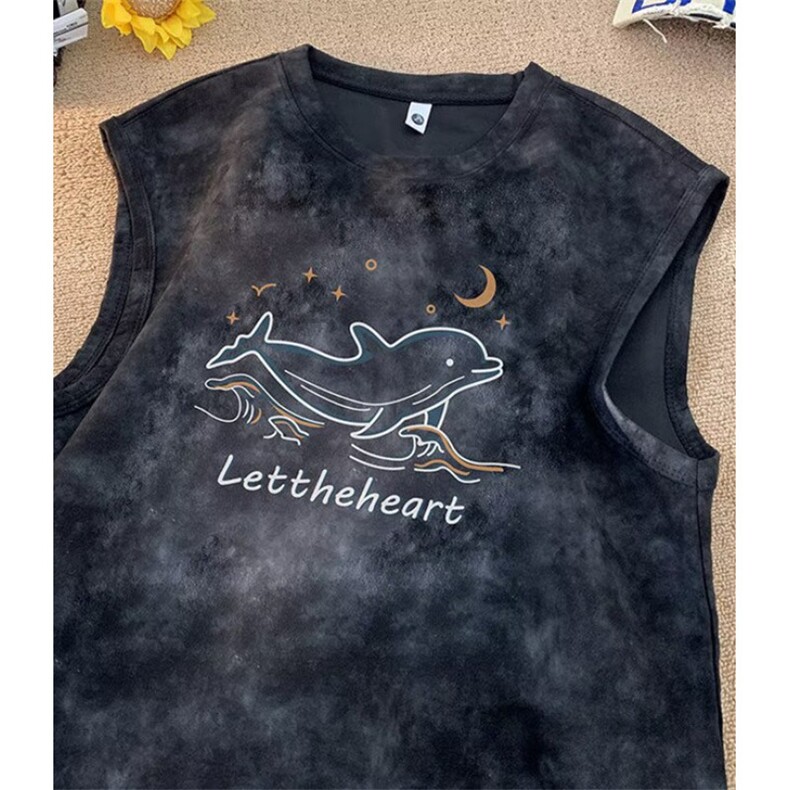 扎染无袖背心男夏季新款ins简约坎肩T恤休闲宽松潮流印花TD687，男装背心/马甲，星座1116A（原606A-3）