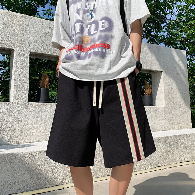 织带拼接休闲短裤男ins港风夏季运动中裤百搭五分裤K3331-P26,男装休闲裤,星座512-2