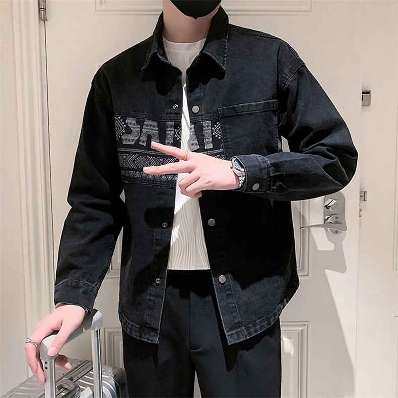 2025新款春季牛仔外套水洗潮牌印花夹克上衣服A313-1-811-P115,男装工装外套,电商A313-1
