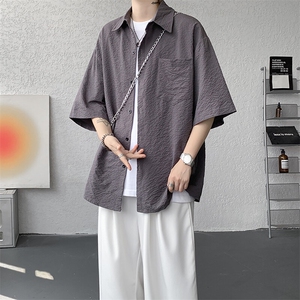 8XL-M泡泡纱盐缩肌理短袖衬衫男夏季冰丝外套防晒衬衣DC28011P36图片