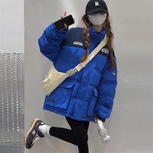 F1032-P128冬新款大码防风撞色保暖棉服情侣宽松工装棉衣外套男女