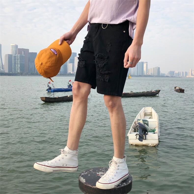 夏季破洞牛仔短裤男士五分潮流宽松休闲中裤男生潮牌insDK022-P35,男装牛仔裤,电商A318