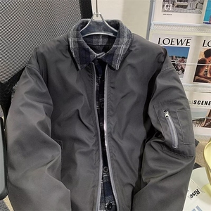 假两件拼接小众棒球服棉衣男士冬季保暖设计感外套男生潮图片