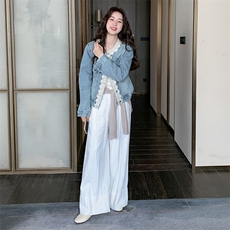 蕾丝拼接牛仔外套女2025春季新款今年流行超火小个子百搭夹克上衣，女装短外套，2C129