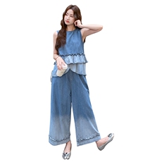 时尚减龄宽松休闲两件套女夏季2025新款设计感渐变马甲半身裙套装，女装套装/套裙，2C255