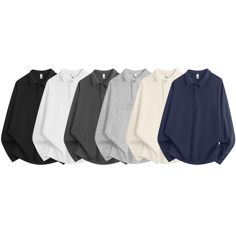 抖音得物高品质二开230克精梳珠地光版纯色宽松长袖T恤翻领POLO衫，男装T恤，电商A486