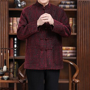 秋冬新款中青年唐装男长袖夹克外套加绒棉服YD735-常规145加绒165图片