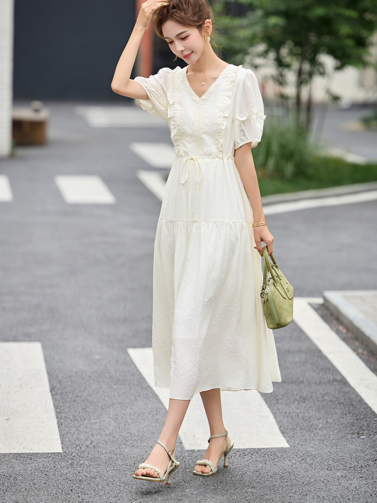 高级感天丝连衣裙女2025夏季新款气质减龄小个子收腰显瘦A字裙子,女装连衣裙,涵亦佰惠