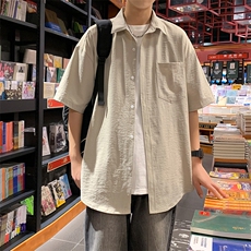 24年港风夏款工装纯色宽松短袖衬衫男CS111P35，男装衬衫，星座1204-3