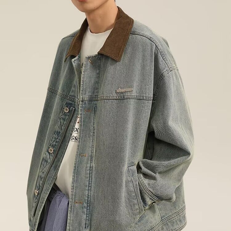 F4006-P64美式复古水洗做旧牛仔外套女春秋2025韩版宽松休闲,男装工装外套,电商B323A