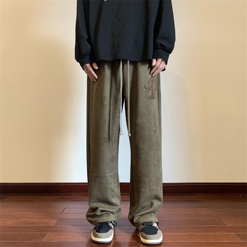 秋季新款麂皮绒哥特字母毛巾绣休闲裤地板景XZ604-KP82-P55控68,男装休闲裤,星座604