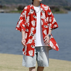 8XL-M 冰丝凉感衬衣垂感透气复古花纹宽松男五分袖短袖衬衫CS526图片