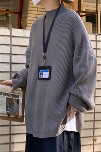 慵懒风套头毛衣春秋季韩版潮牌纯色圆领针织衫宽松百搭 M136-P40图片