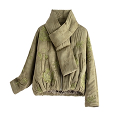 水衣源889款刺绣带围脖短款夹棉棉服外套女，女装棉衣/棉服，水衣源