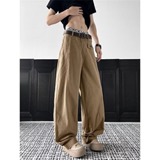 束脚裤宽松型复古卡其色弯刀工装裤男春秋直筒休闲裤GK8207-p52，男装休闲裤，星座302B