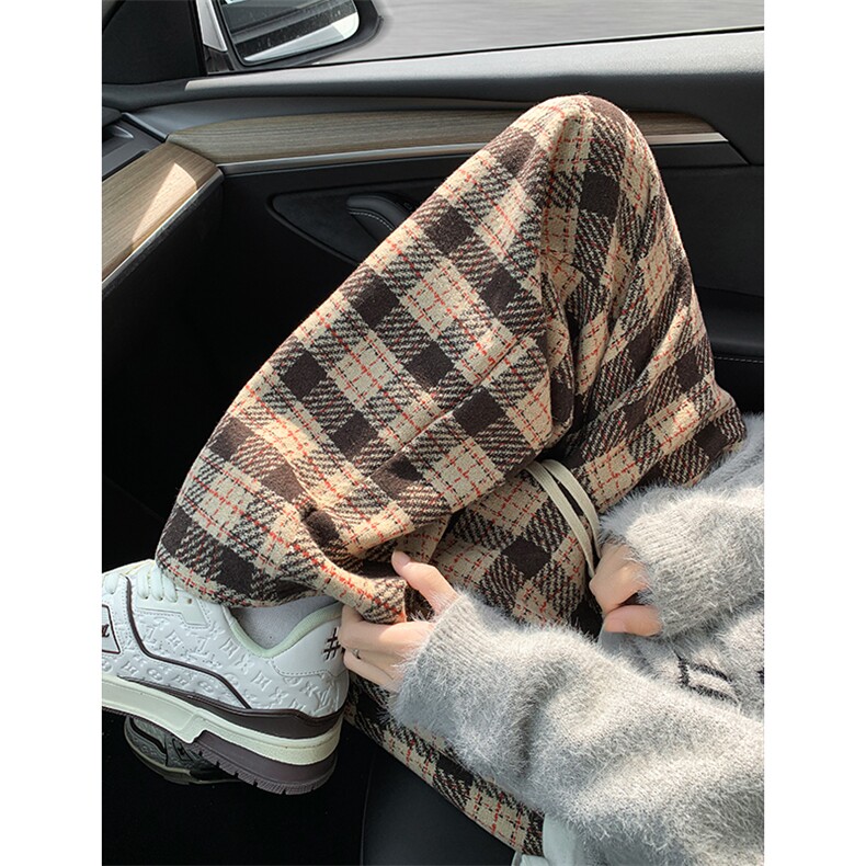 8XL-M特大码加厚毛呢料格子休闲裤宽松直筒长裤子男裤毛呢裤K946,男装休闲裤,电商D206-1