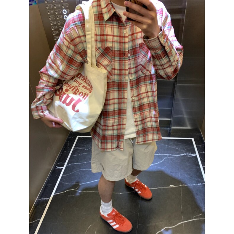 cleanfit美式复古红色格子衬衫男黄蓝格子衬衫长袖衬衣K342-P45,男装衬衫,星座1007（原301D）