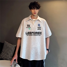 假两件翻领POLO衫宽松舒适男女同款潮牌大码POLO衫短袖T恤T82-p38，男装T恤，电商C307