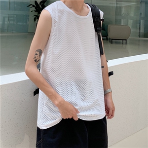 简约网眼运动背心男夏ins2021坎肩马甲宽松韩版无袖T恤 T604-P18图片