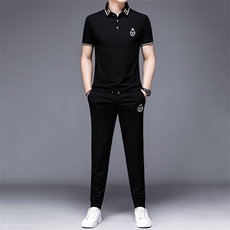 HP507夏季男式短袖长裤透气两件套运动休闲翻领修身t恤套装P130，男装休闲套装，电商B360