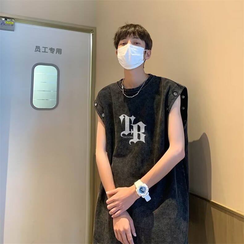 美式短袖t恤男潮牌宽松水洗重磅体恤水洗短袖可拆卸背心TB10P38,男装T恤,星座1116-2