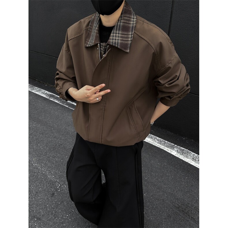 巴恩风格纹翻领棉服复古美式宽松假两件夹克痞帅外套-JK610JM,男装夹克,星座1002-2