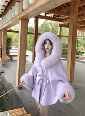 【依嘟】气质大衣真狐狸毛领+羊毛大衣斗篷冬季保暖羊毛外套，女装双面呢大衣，依嘟服饰