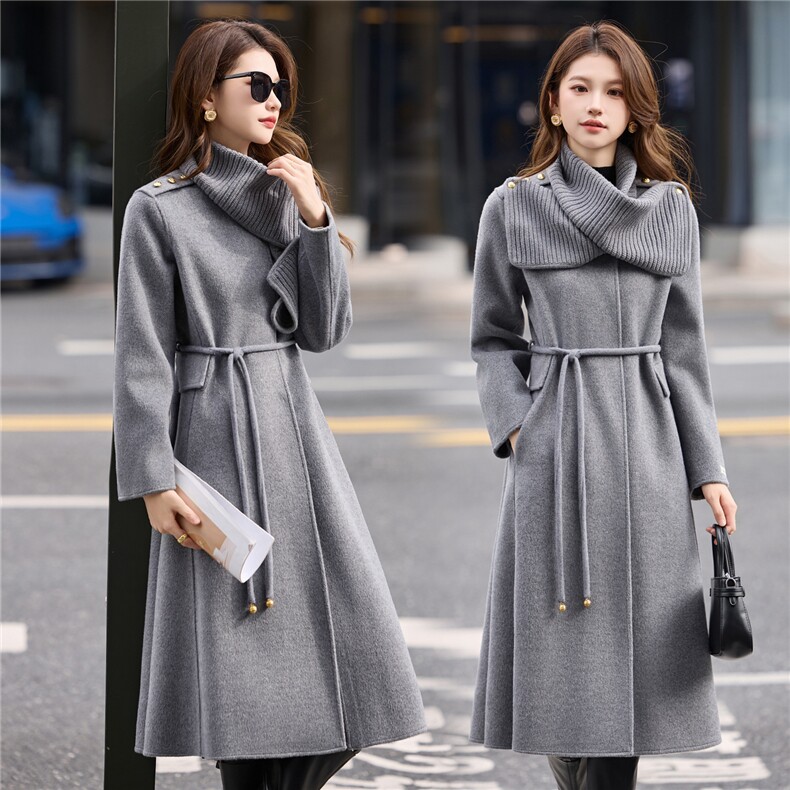 现货手工缝制冬季保暖新款时尚气质舒适双面呢大衣送腰带送围巾，女装双面呢大衣，丽美静依