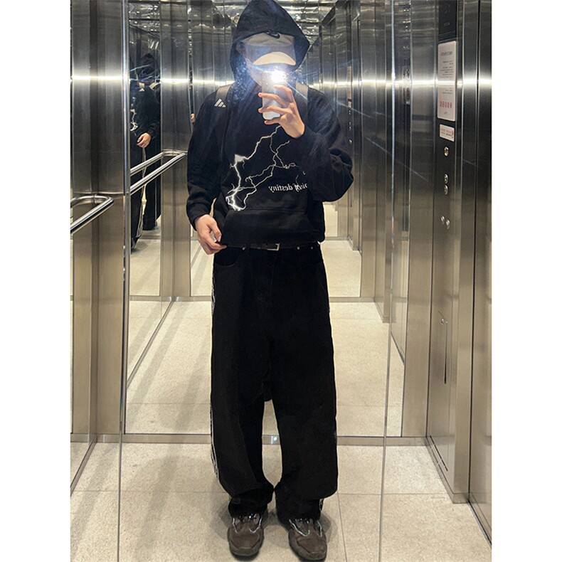 B221美式ins高街小众宽松三条杠运动牛仔裤LK23130-P60控78,男装牛仔裤,电商B221