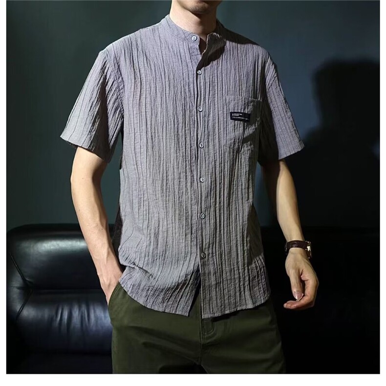 日系清新天丝透气男士短袖衬衫夏季休闲肌理感半袖宽松上衣,男装T恤,星座506A