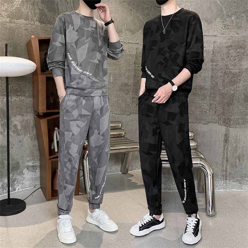 休闲运动套装男士春秋季新款潮牌圆领卫衣宽松痞帅两件套TZ10-P85图片