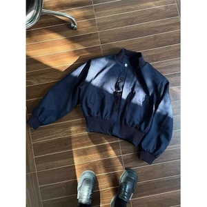 【有货】DB969-特P65欧美高街黑色廓形飞行夹克男棒球服短款外套图片