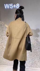 2021秋冬新款欧美风双口袋四粒扣长款螺纹针织袖时尚双面呢图片
