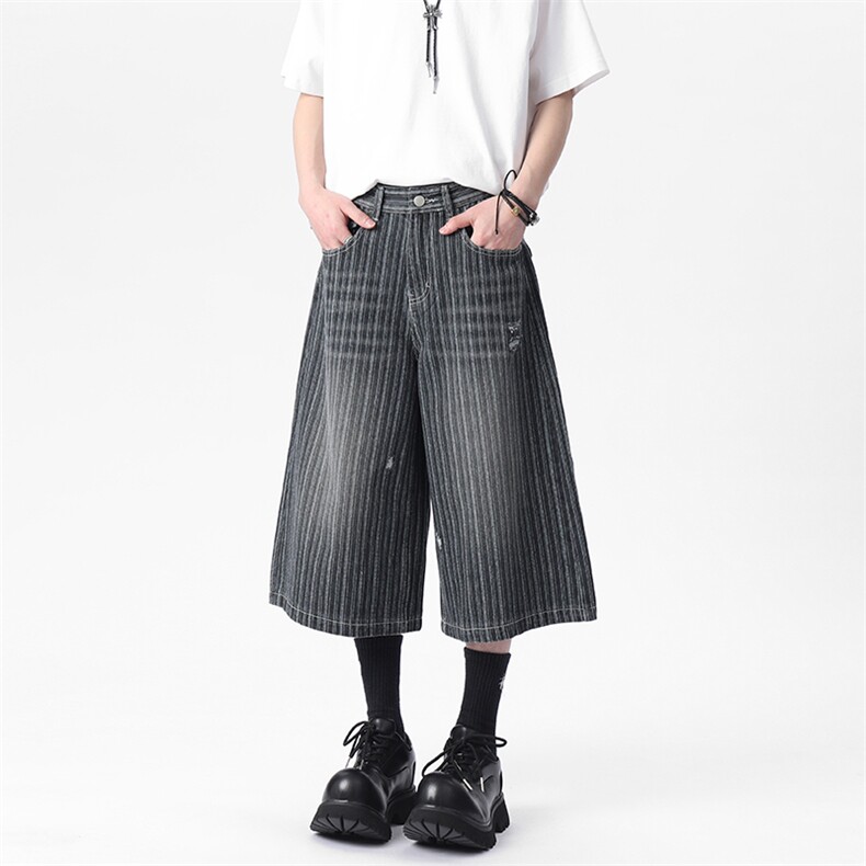 C315-Q7629微破洞风格店西服袋高品质钉扣条纹7分牛仔裤(P48X78)4,男装牛仔裤,电商C315