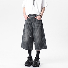 C315-Q7629微破洞风格店西服袋高品质钉扣条纹7分牛仔裤(P48X78)4，男装牛仔裤，电商C315