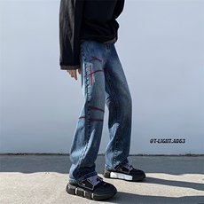 美式ins高街hiphop刺绣重工艺水洗直筒牛仔裤货号K689P55，男装牛仔裤，电商A063