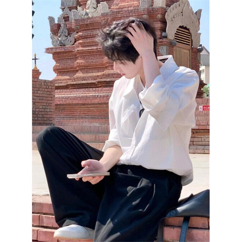 文艺潮流男长袖纯色潮标准日系青春流行春季衬衫原宿时尚 CX008图片