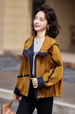 自留款推荐~撞色连帽短外套女2025春秋拼接时尚潮流休闲气质上衣，女装短外套，靓衣阁