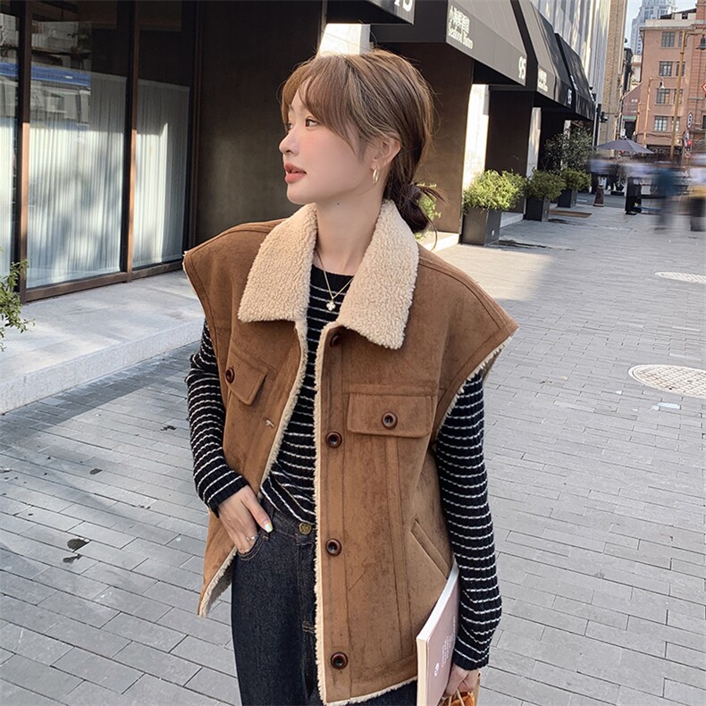2024年秋季新款皮毛一体仿羊羔毛马甲外套0129，女装羊羔毛/颗粒绒，秋水欣儿
