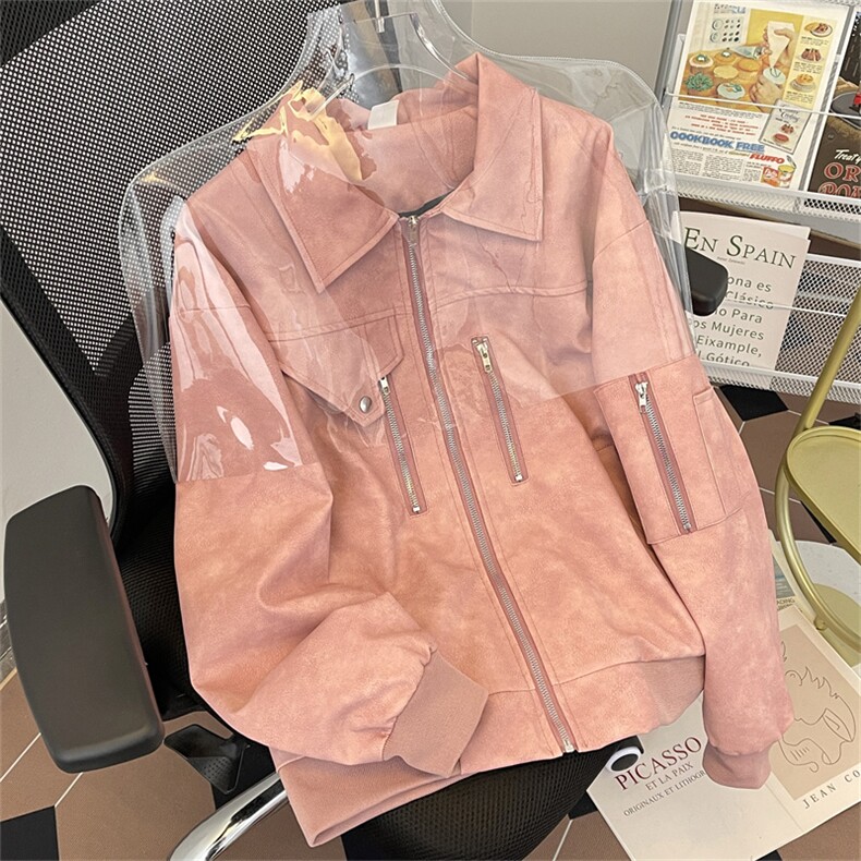 港风春款男夹克衫麝皮绒工装拉链口袋水洗皮休闲外套JK0923P80,男装夹克,星座1013-1