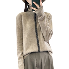 羊毛衫女秋冬新款堆堆高领宽松拼色针织内搭毛衣打底衫，女装羊毛衫，琳华羊绒