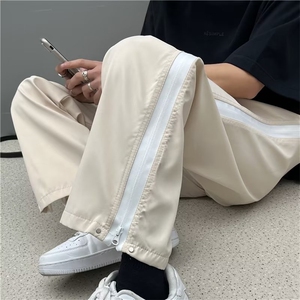 时尚青春流行简约长裤拉链装饰休闲裤9分裤直筒纯色男宽松~K190图片
