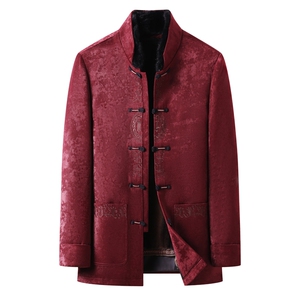 唐装羽绒服复古盘扣银狐貂内胆可脱卸中年外套爸爸装MJ595-P225图片