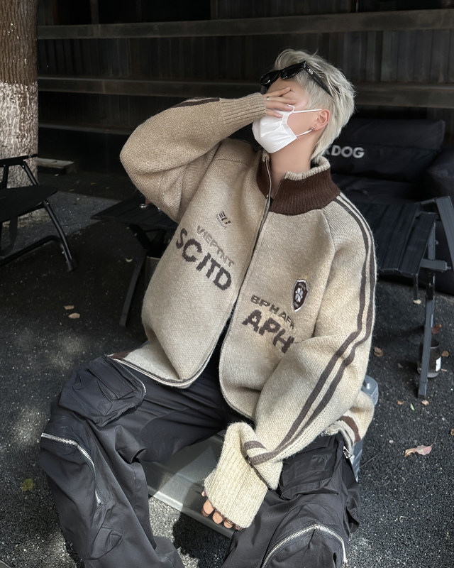 美式插肩立领毛衣外套男女秋季宽松羊毛针织衫拉链开衫,男装针织衫/毛衣,星座410-6（原星座1304-1）