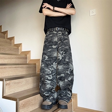 美式多口袋工装迷彩裤男女夏设计感阔腿裤弯刀休闲长裤子K723-P58，男装工装外套，星座308B-1