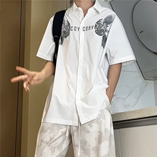 2025夏装飞鹰印花短袖衬衫男夏季宽松休闲半袖衬衣CS608-特P40，男装衬衫，电商A006