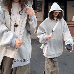 2026春季新款 C7076-TP5098 美式复古碎花拼接连帽外套卫衣男图片
